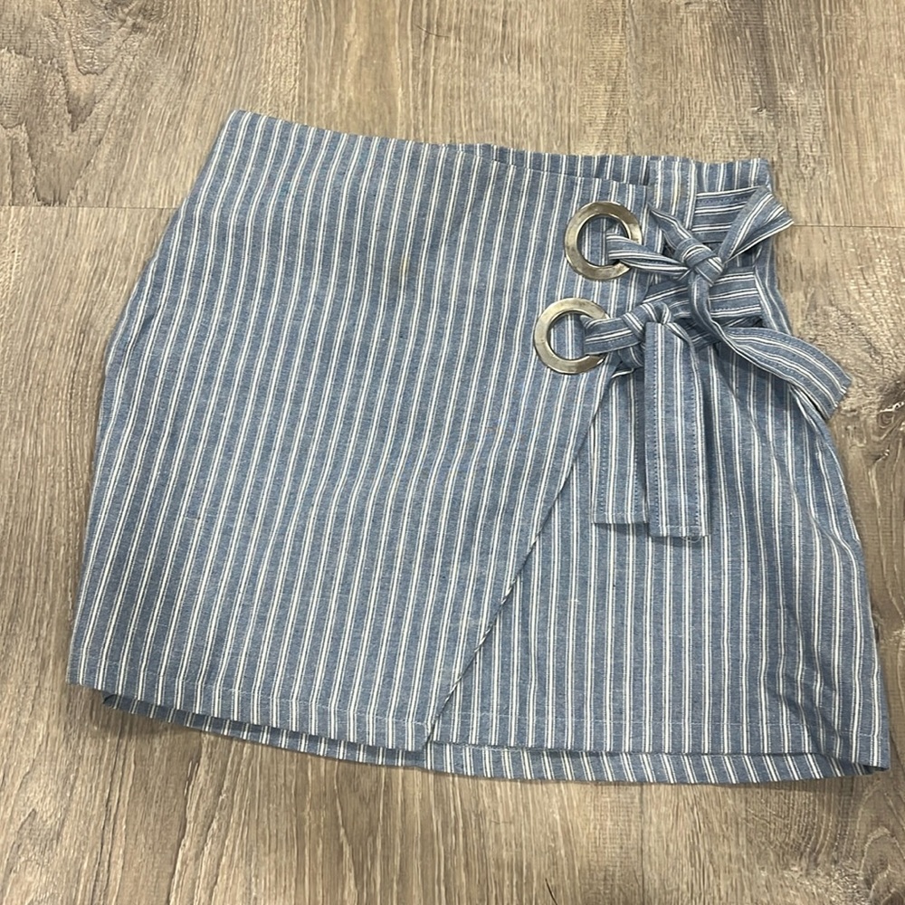Mint Vanilla cotton striped chambry  skirt